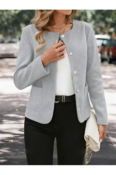 Kanonik Education Γυναικείο μακρυμάνικο στρογγυλό γιακά μπουφάν με κουμπιά