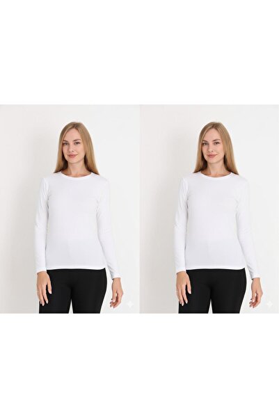 MissKATRE Women's Long Sleeve Plain Collar Badi Bodysuit White 2-Pack