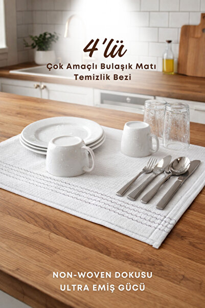 grimorlife 4 Adet 50x70 cm Büyük Boy Kalın Bez Bulaşık Kurutma Matı – Emici T...