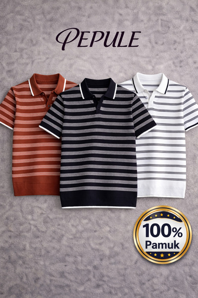 pepule Set economic de tricouri premium pentru bărbați, cu dungi, pachet de 3