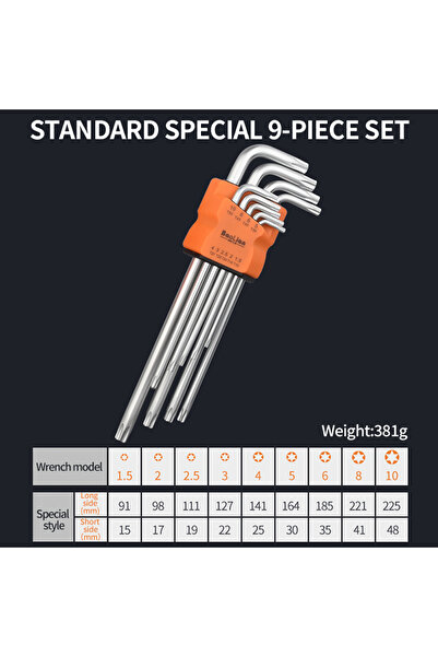 Choice1 Torx L 9Pcs Torx Star Wrench Kits Set Allen Keys Hexagon Spanner Key ...