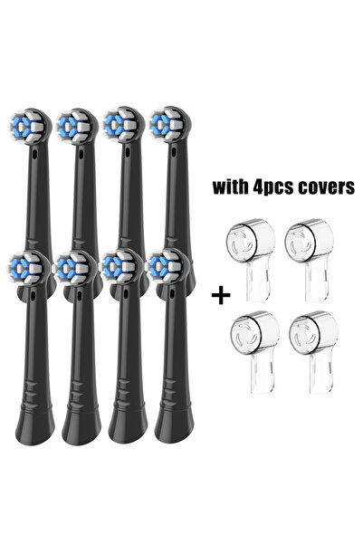 Choice13 8 رؤوس فرشاة أسنان سوداء مع 4 أغطية، عبوة من 4/8/12/16 رأس فرشاة أسن...