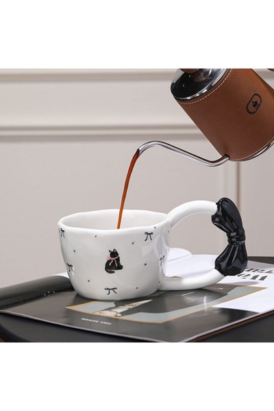 Livava Elegant Patterned Ceramic Mug with Ribbon Design, Stylish Design, Gift...