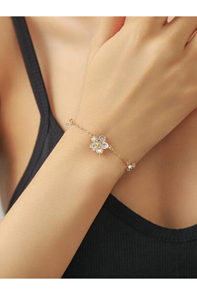 Take Two By Styli Women Gold Floral Zirconia Bracelet