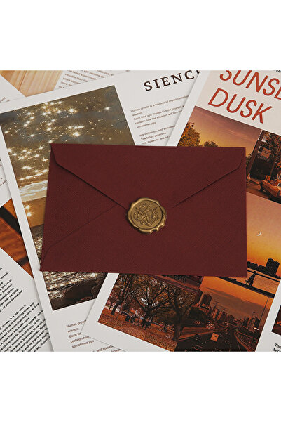 Choice1 مجموعة من 10 أظرف بلون خمري بنقشة الكتان مع ختم شمعي - ورق خاص بنمط غ...