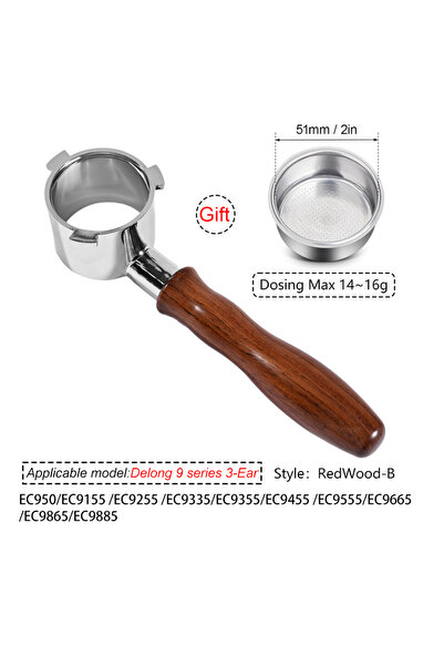 Choice4 حامل فلتر قهوة بدون قاعدة من خشب الورد من سلسلة 9، مقاس 51 مم، لماكين...