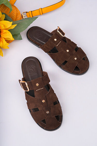 NOSEY SHOES Faye Model Genuine Leather Women's Slippers with Trop Detail and ...