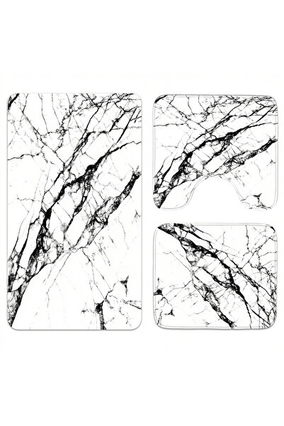 OEM 3-piece non-slip bathroom rug set, white marble design