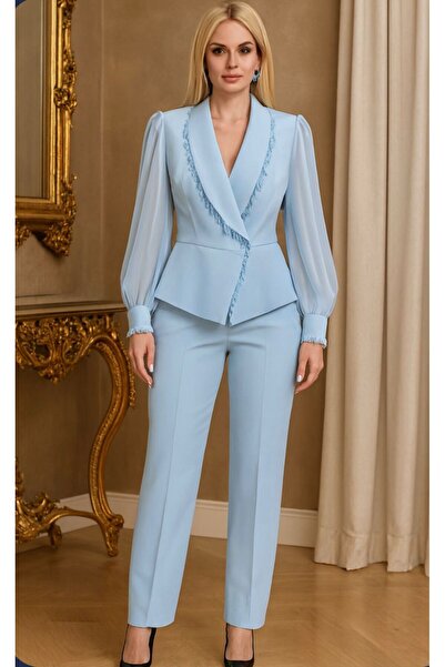 Divin store Elegant baby blue suit with jacket and pants