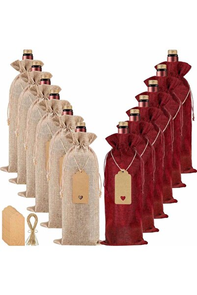 Choice1 12 كيسًا من الخيش، مقاس 16×36 سم، تشكيلة متنوعة، أكياس هدايا نبيذ منا...