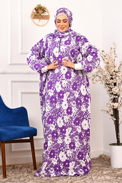 AsrymShop Lightweight, wide Cotton viscose prayer robe with mauve roses