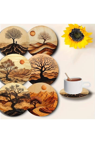 Choice10 مجموعة من 6 أكواب قهوة ثنائية الأبعاد مقاومة للحرارة مع قواعد أكواب ...