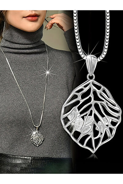Take Two By Styli Women Silver Leaf Pendant Necklace