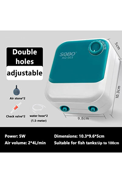 choice2 مضخة هواء صامتة لحوض السمك من سوبو، بقوة 5 واط، مزودة بفتحتين، قابلة ...