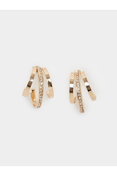 Styli Gold Triple Hoop Earrings with Crystals