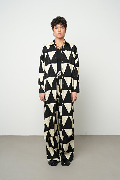 Orfeo Negro Women's Geometric Triangle Patterned Modern Long Tunic Shirt