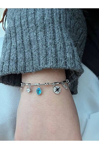 uyguntakıaksesuar Silver Color Colorful Stone Charm Detailed Women's Cuff Bra...