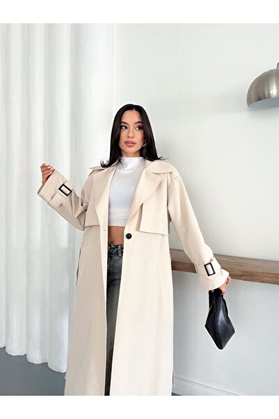 Ekim Store Cape Belted Buttoned Long Trench Coat