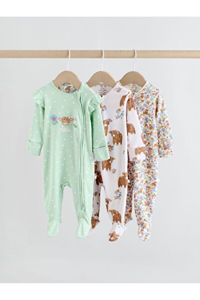 Next Baby Cotton Sage Green Reversible Zippered 3-Piece Jumpsuit Set