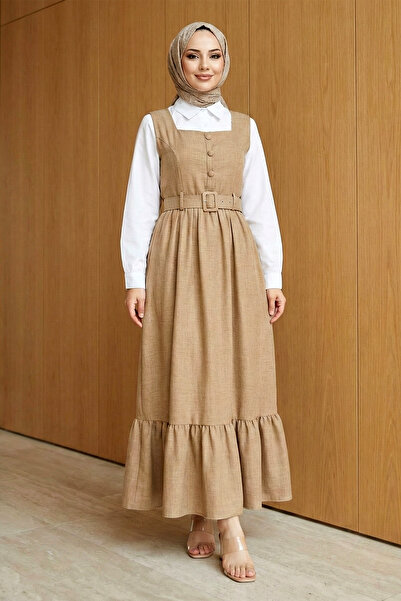 FERHEL Women's Double Set with Top and Buttoned Shirt - Mink