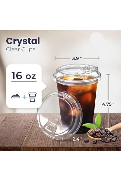 Choice3 ١٠ مجموعات من أكواب بلاستيكية شفافة سعة ١٦ أونصة مع أغطية للشرب، أكوا...