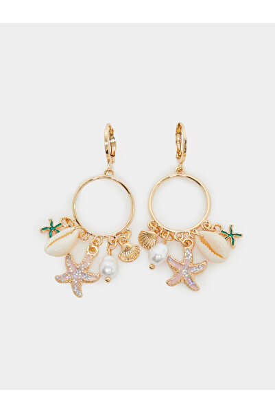 Styli Gold Tone Sea Charm Hoop Earrings