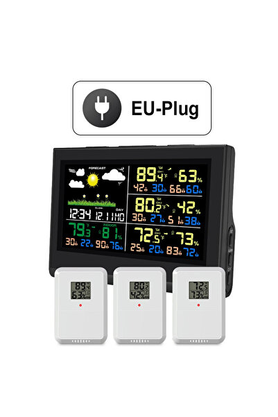 Choice3 محطة الطقس اللاسلكية الذكية WS0850-EU مزودة بثلاثة مستشعرات وشاشة ملو...