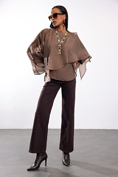 5in1Canpolat Brown High Waist Wide Leg Jean