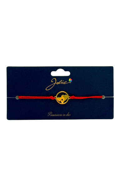 OEM Brățară din inox auriu cu șnur roșu, model Inimioare , reglabilă