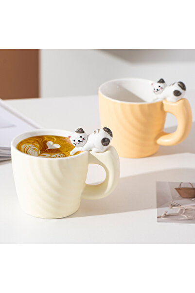 Livava Striped Ceramic Mug with Cat Design, Stylish Design, Gift Boxed, Coffe...