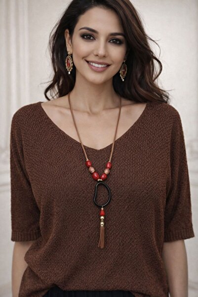 AGORATEKSTİL Mercerized Blouse with Women's Necklace Gift