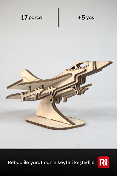 Reboo Ahşap Uçak 3D Puzzle Boyama Seti 17 Parça, 6’lı Boya ve Fırça Dahil Eği...