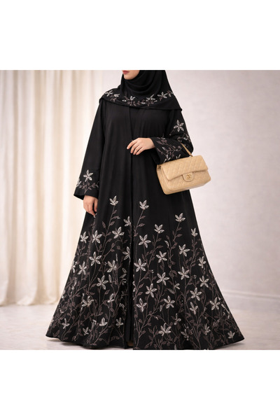 abya Abaya with distinctive white rose embroidery
