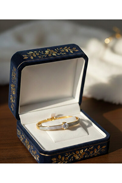 stainless steell gold renk zincirli tek taş modelli çelik kelepçe bileklik