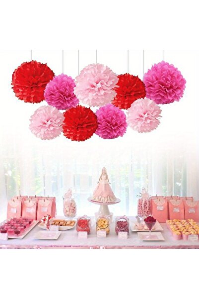 Choice1 9 pcs hot pink red 9pcs Vibrant Paper Pom Poms Flowers - Decorative G...