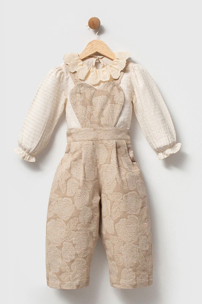 Kidmark Çocuk Modası Girl's Muslin Shirted Salopet Set