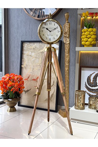 YASAR CONCEPT Heritage Metal Ahşap Ayaklı Tripod Saat 145 Cm