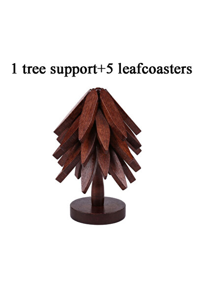 choice2 L 5pcs-A Tree Shape Wooden Trivet Set 4 Trivets + 1 Stand for Hot Dis...