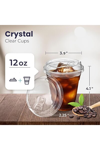 choice2 ١٠ مجموعات من أكواب بلاستيكية شفافة سعة ١٢ أونصة مع أغطية للشرب، أكوا...