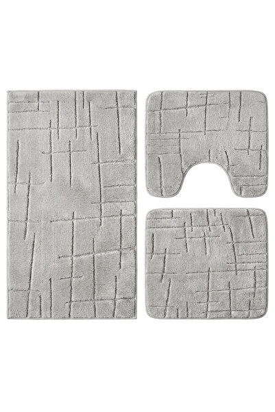 OEM Anti-slip bath mat set, 3 pieces, light grey, soft ridged texture