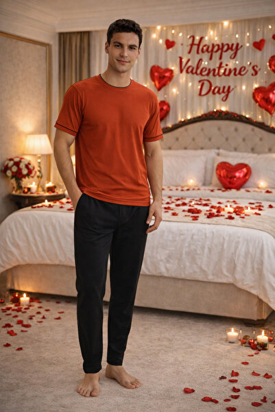 KLY Brick Red Modal Fabric Matching Pajama Set – Husband and Wife Couple Comb...