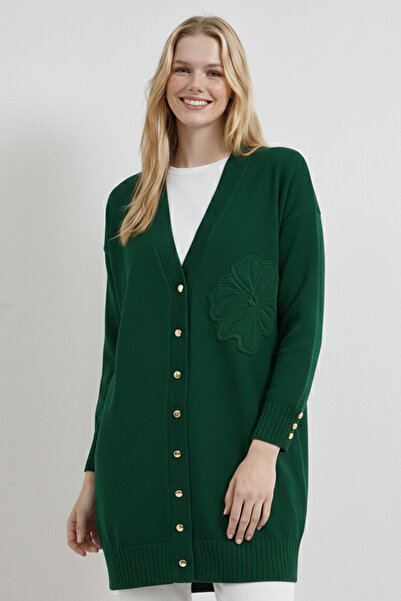 benguen Floral Patterned Cardigan N3302 Emerald Green
