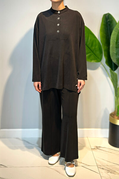 Lale Butik Cotton Studded Detail Tunic Trousers Set 4437 Black