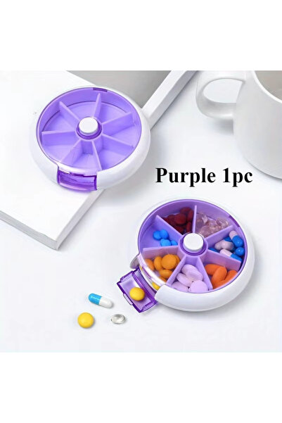 Choice1 علبة أدوية دائرية أرجوانية اللون، قطعة واحدة، تحتوي على سبعة أقسام، ت...