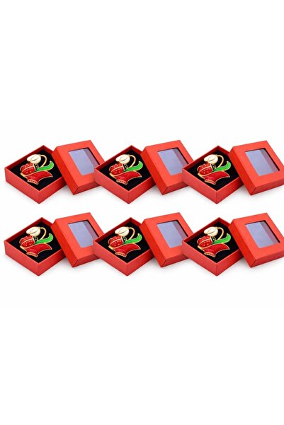 OEM Set of 6 Snowdrop Brooches, Red-Green Enamel with Gold Details