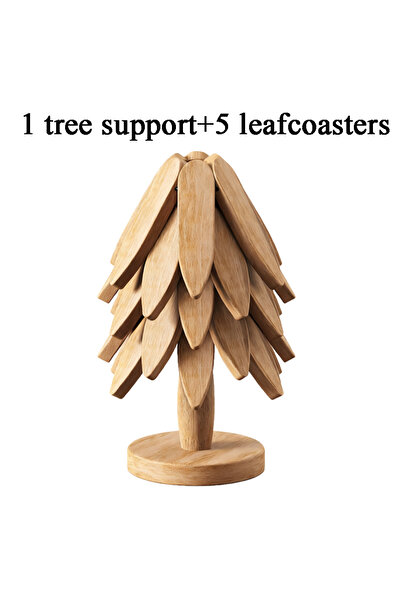 Choice5 L 5pcs-B Tree Shape Wooden Trivet Set 4 Trivets + 1 Stand for Hot Dis...