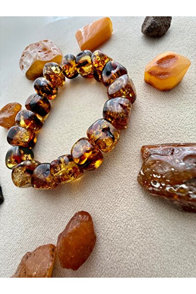 Damla Kehribarcılık Orjinal kayadan Fosilli Damla Kehribar bileklik