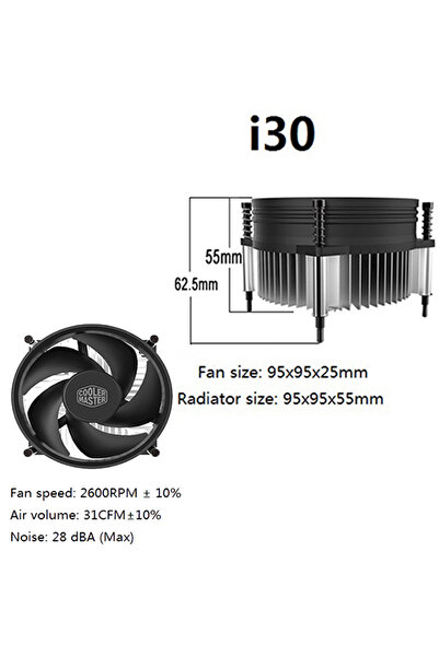 Choice1 مبرد معالج Cooler Master I30 I50 I50c صغير الحجم بدون إضاءة RGB، أسود...