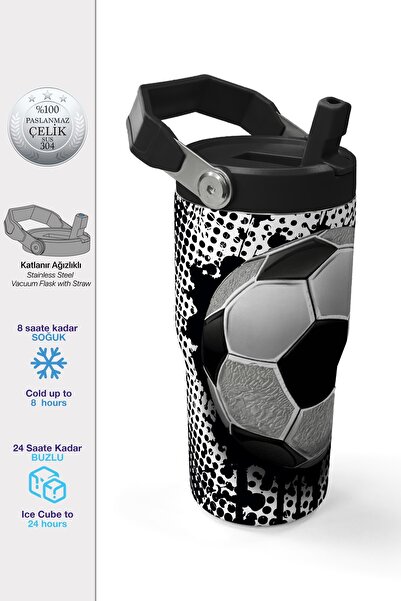Coral High Futbol Desenli Katlanır Ağızlıklı Çelik Termos 600 ml 38922