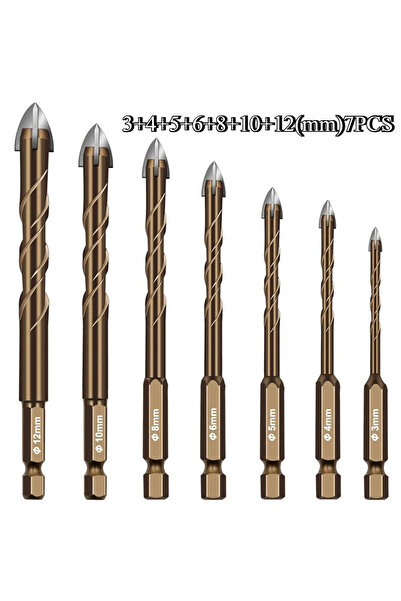 Choice5 مجموعة رؤوس حفر البلاط المتقاطعة 7 قطع وعلبة تحتوي على 1/2/3/4/5/7 قط...